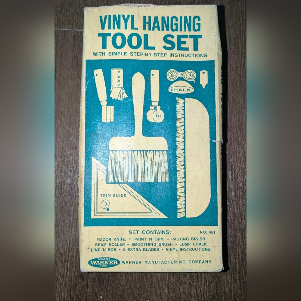 Vintage Warner Vinyl Hanging Wall Paper Tool Set No 481 1960's Wood Handles